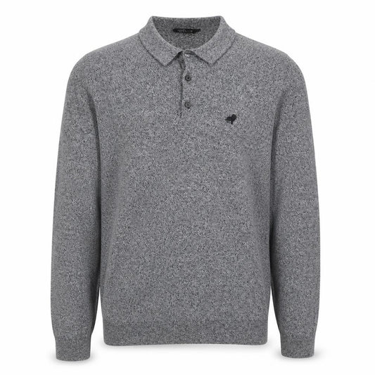 Peacocks Mens Grey Long Sleeve Knit Polo Shirt L