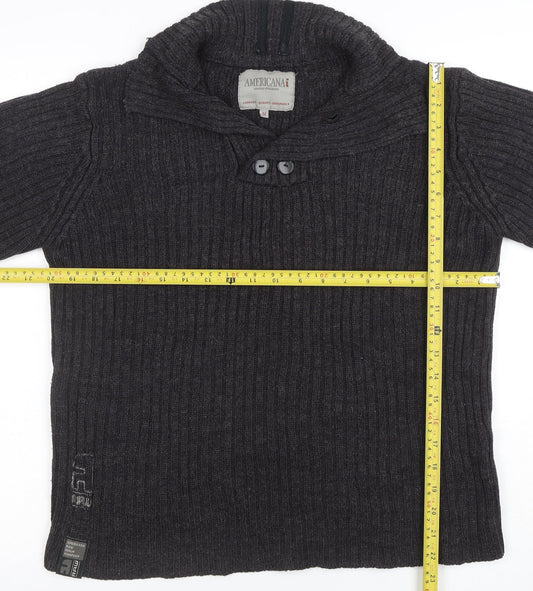 Americana Raw Men's Grey Wool Blend High Neck Pullover Jumper M
