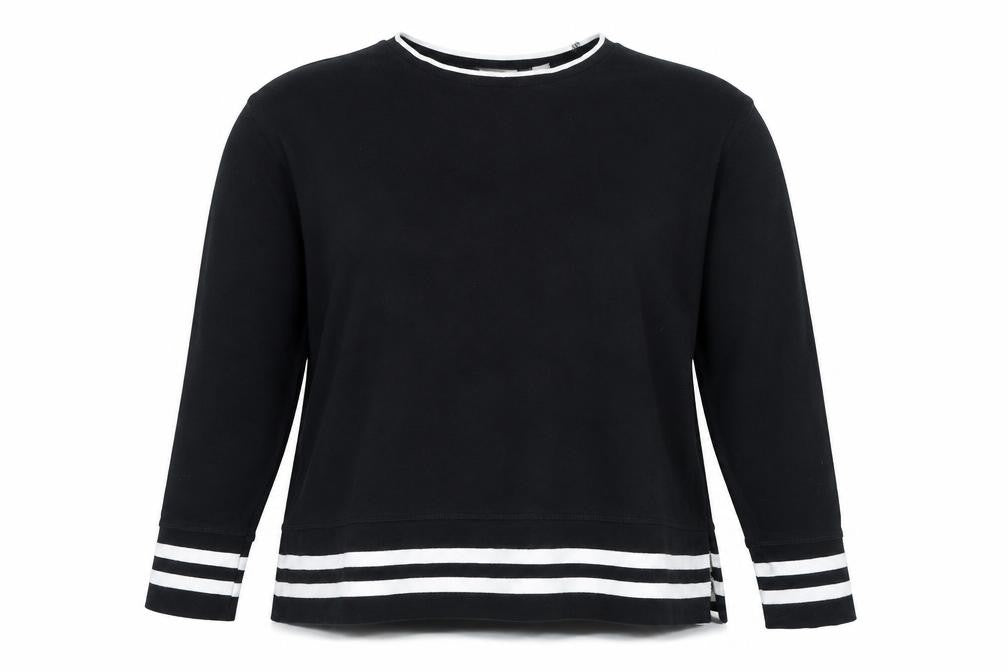 Front view of L.O.G.G. Women Black Stripe Trim Pullover Sweatshirt L