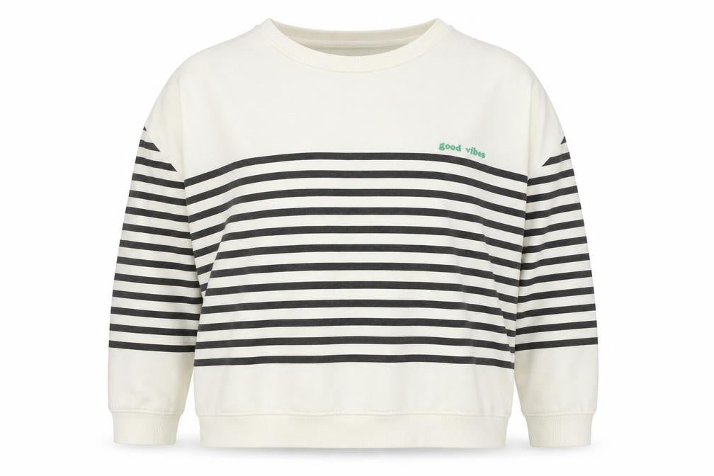 F&F Women Ivory Striped Pullover Sweatshirt Size 14 Regular Fit