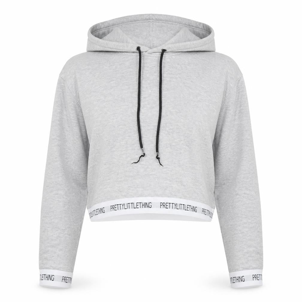 PrettyLittleThing Womens Grey Cropped Pullover Hoodie Small