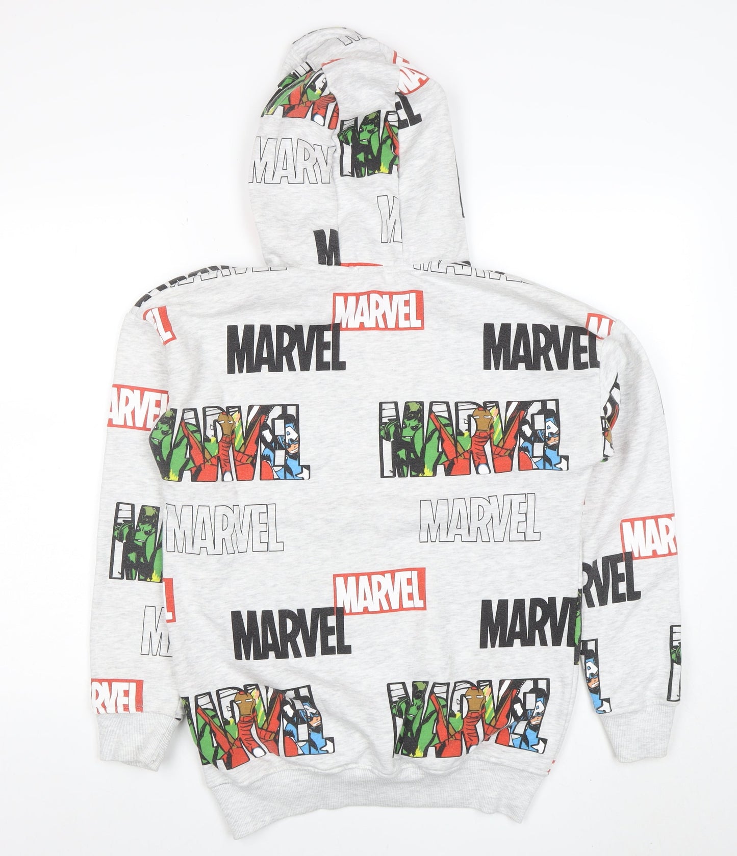 Marvel Boys Grey Pullover Hoodie 14-15 Years Superhero Print Cotton Blend
