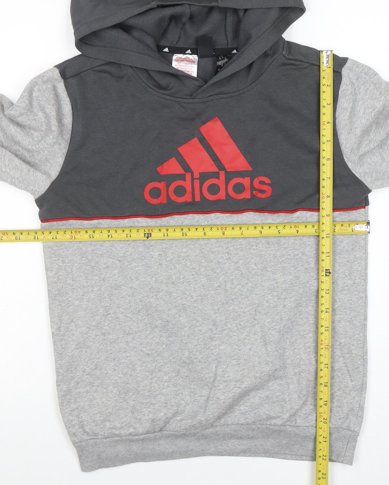 Adidas Boys Grey & Charcoal Pullover Hoodie 11-12 Years Logo Print