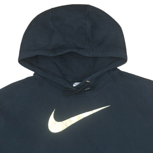 Nike Womens Black Pullover Hoodie Medium Gold Logo Sweatshirt