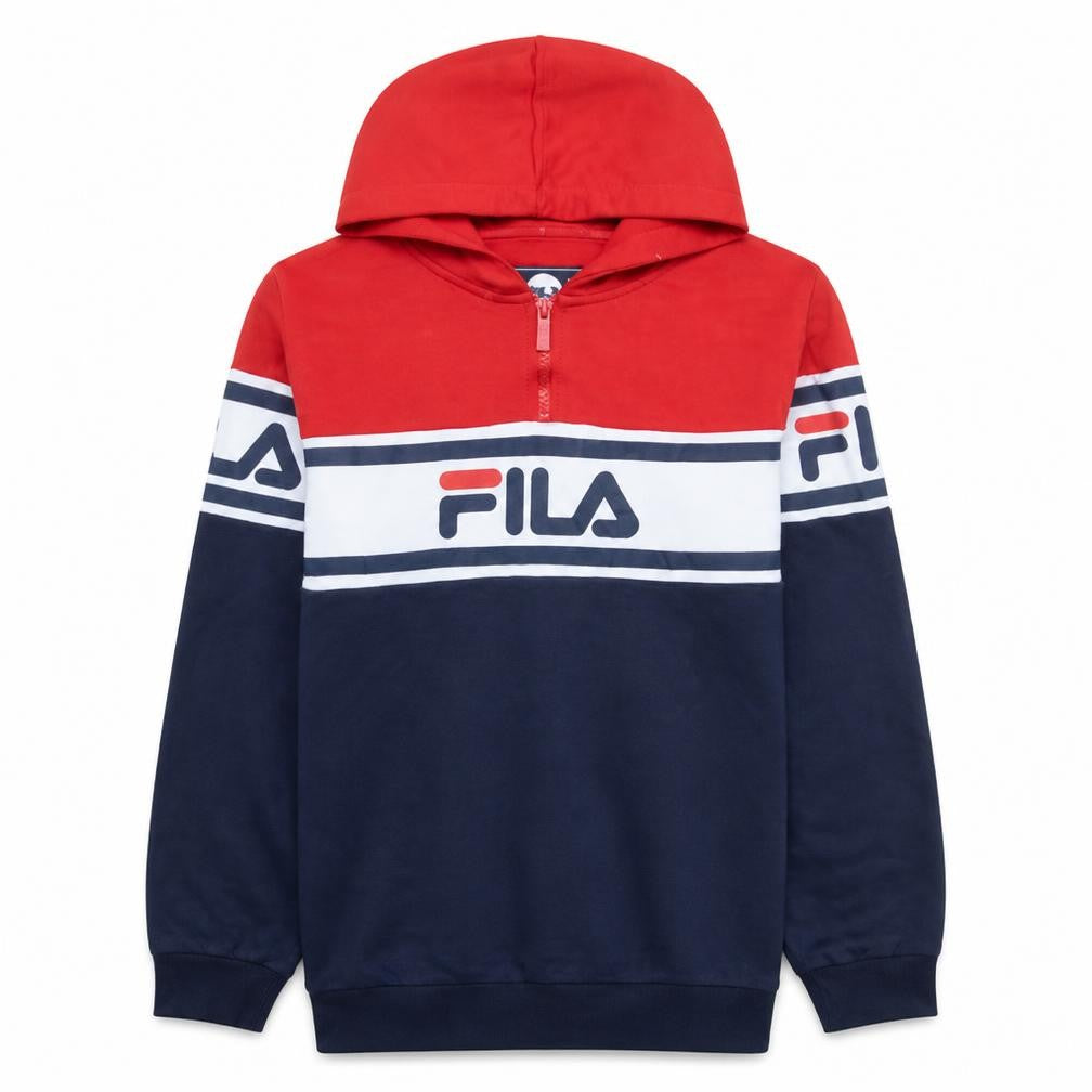FILA Boys Blue Red 1/2 Zip Pullover Hoodie 13-15 Years Cotton Blend