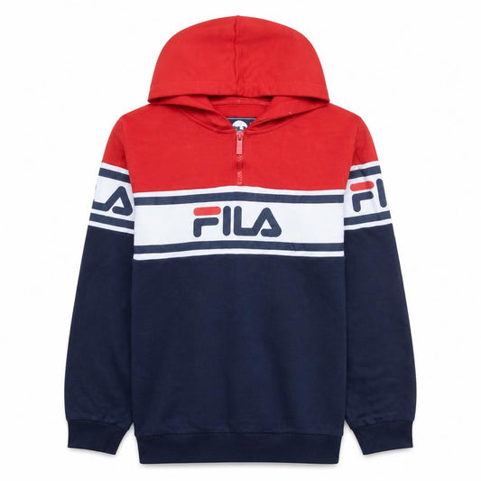 FILA Boys Blue Red 1/2 Zip Pullover Hoodie 13-15 Years Cotton Blend