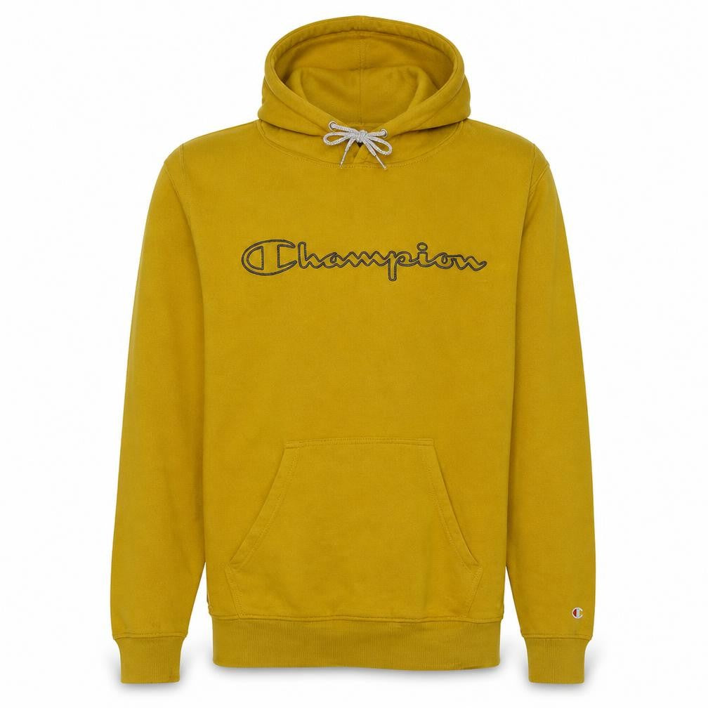 Champion Men's Yellow Pullover Hoodie Medium Cotton Blend