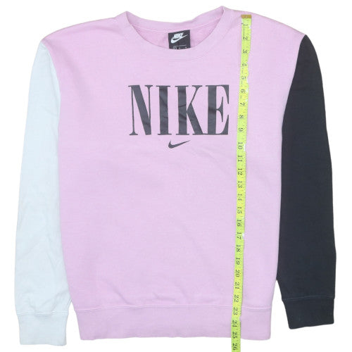 Nike Women's Pink Colourblock Crew Neck Pullover Sweatshirt M