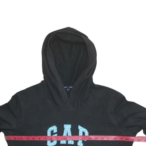 GAP Women Black Pullover Hoodie M Cotton Blend Logo Front Sweatshirt