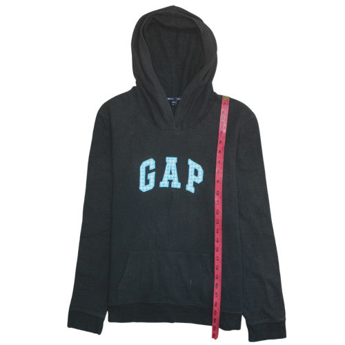 GAP Women Black Pullover Hoodie M Cotton Blend Logo Front Sweatshirt