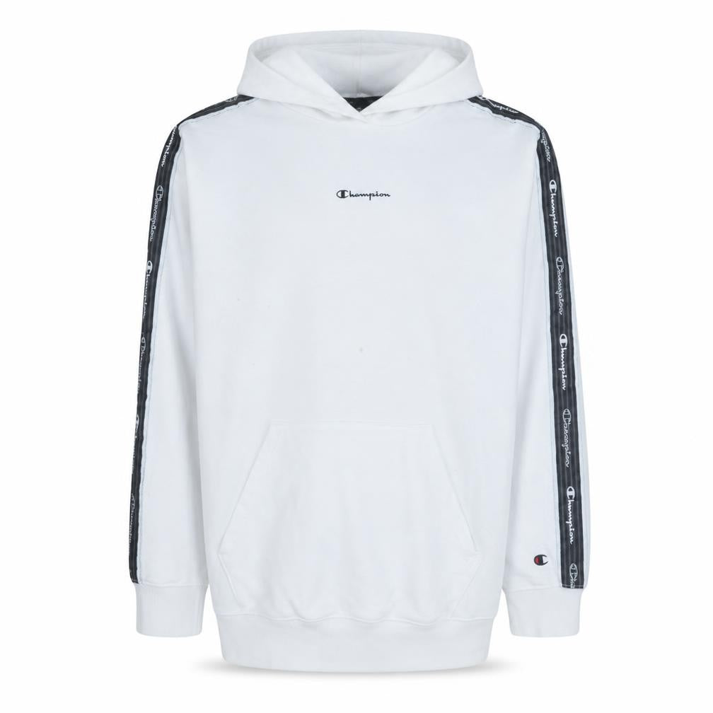 Champion Men White Pullover Hoodie Medium Logo Tape Sleeve Sportswear