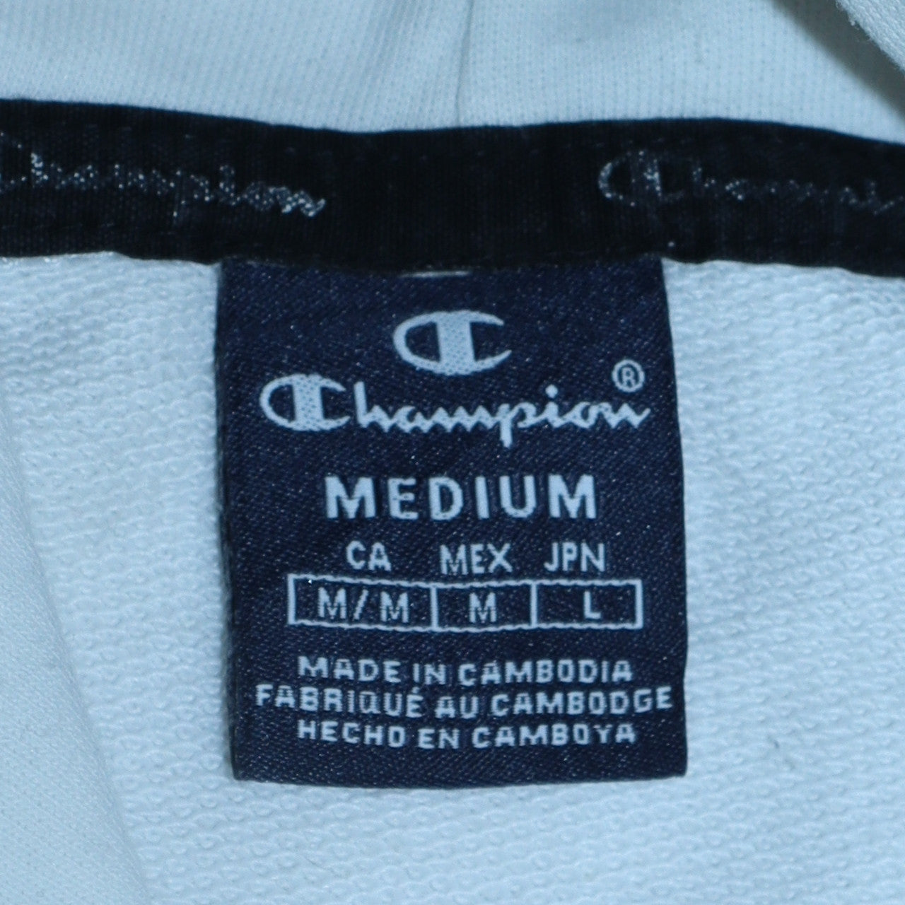 Champion Men White Pullover Hoodie Medium Logo Tape Sleeve Sportswear