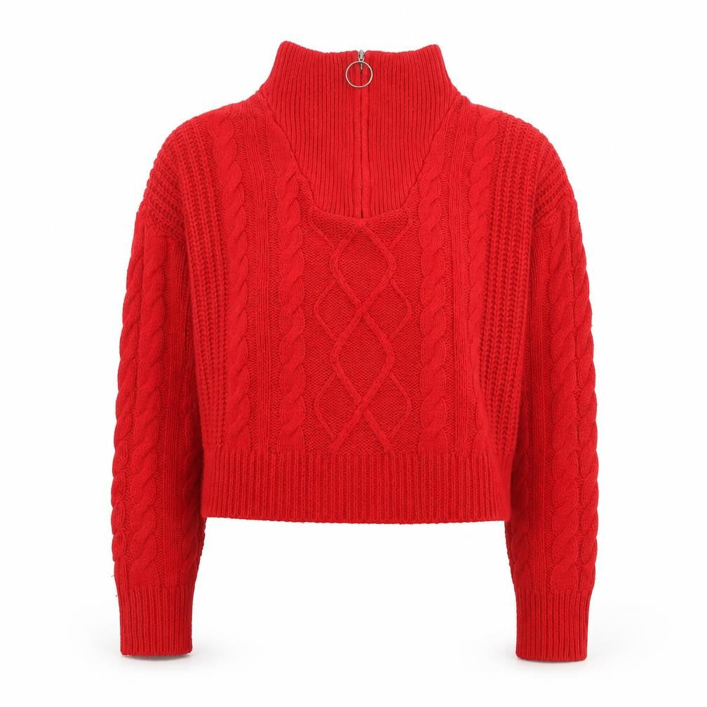 Brave Soul Women's Red Cable-Knit V-Neck Jumper Size 12