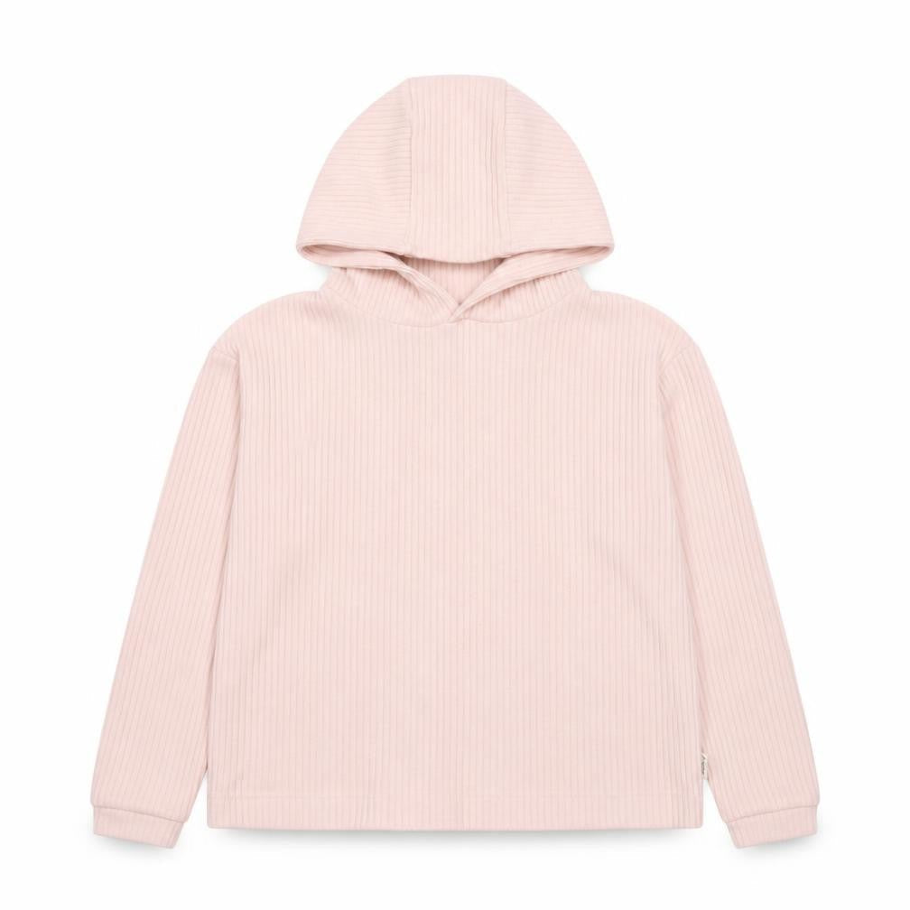 Front view of Firetrap girls’ pink ribbed pullover hoodie, size 13, years viscose blend