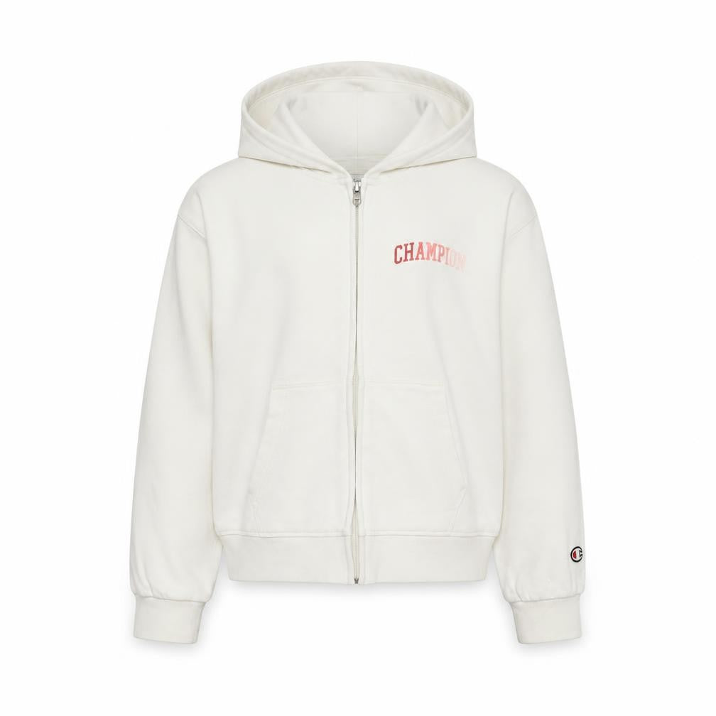 Front view of Champion girls’ white hooded full zip basic jacket 13-14 years
