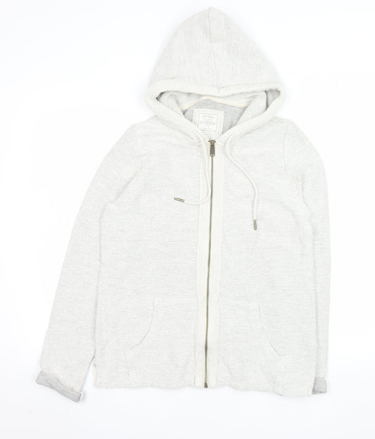 Fat Face Women Ivory Cotton Knit Hooded Zip Jacket Size 12