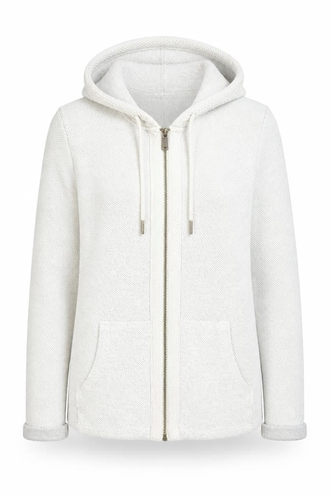 FatFace Women Ivory Cotton Knit Hooded Zip Jacket Size 12