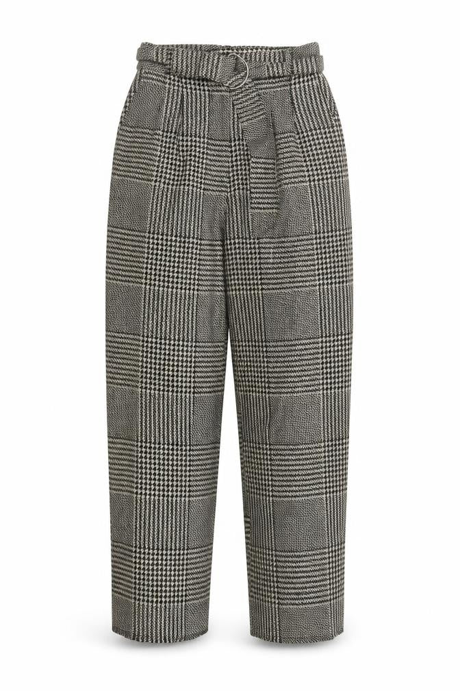 Light Before Dark Women's Black Check Tweed Paperbag Trousers XS