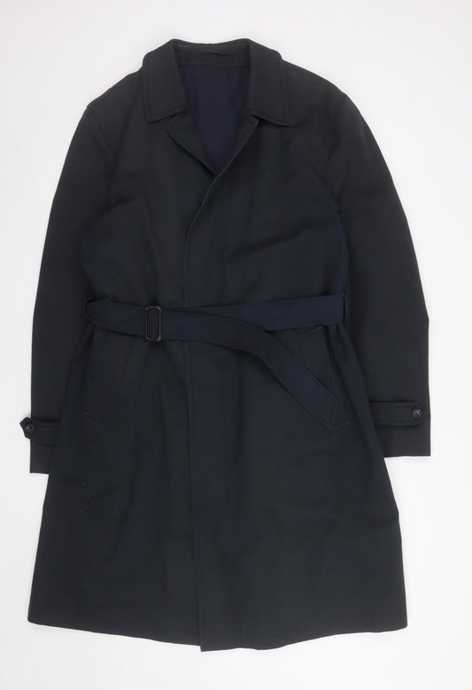 C&A Canda Men's Black 44in Trench Coat Belted Mid-Length Classic Workwear