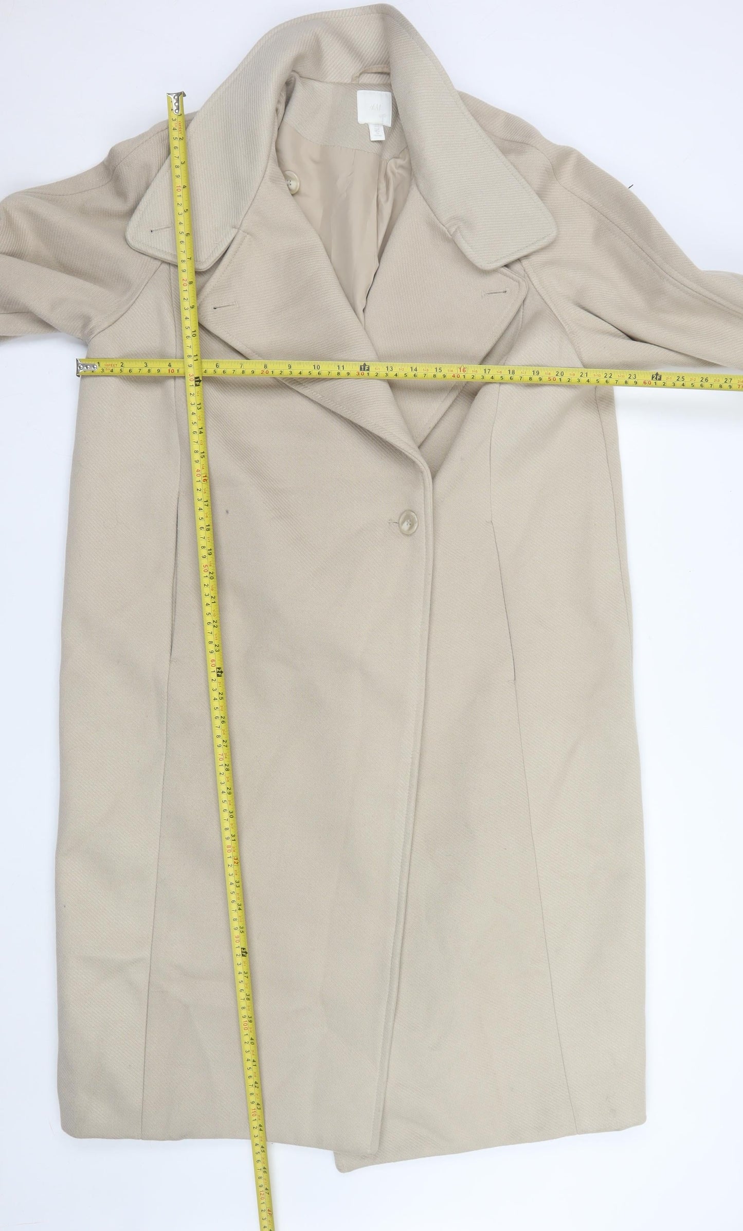 H&M Women’s Beige Wool-Blend Long Overcoat Size L