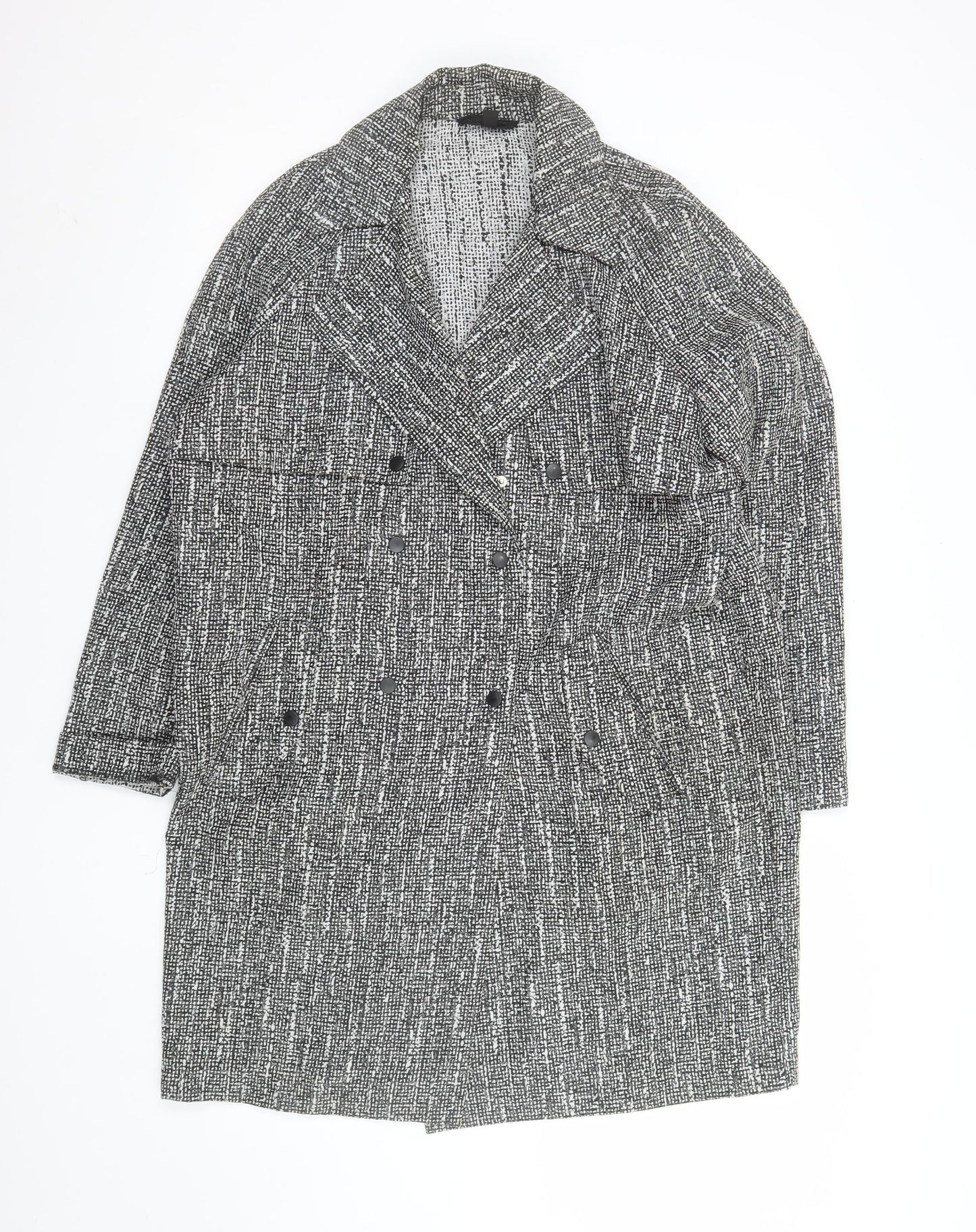 Topshop Women's Grey Check Long Tweed Overcoat UK 12