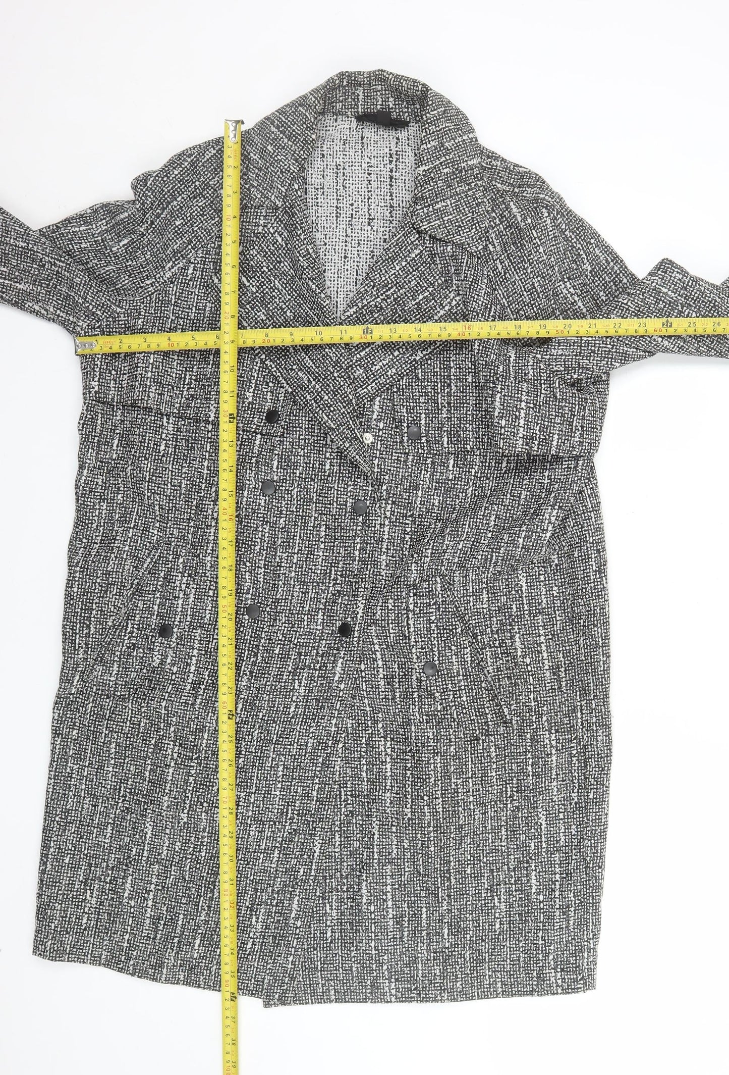 Topshop Women's Grey Check Long Tweed Overcoat UK 12