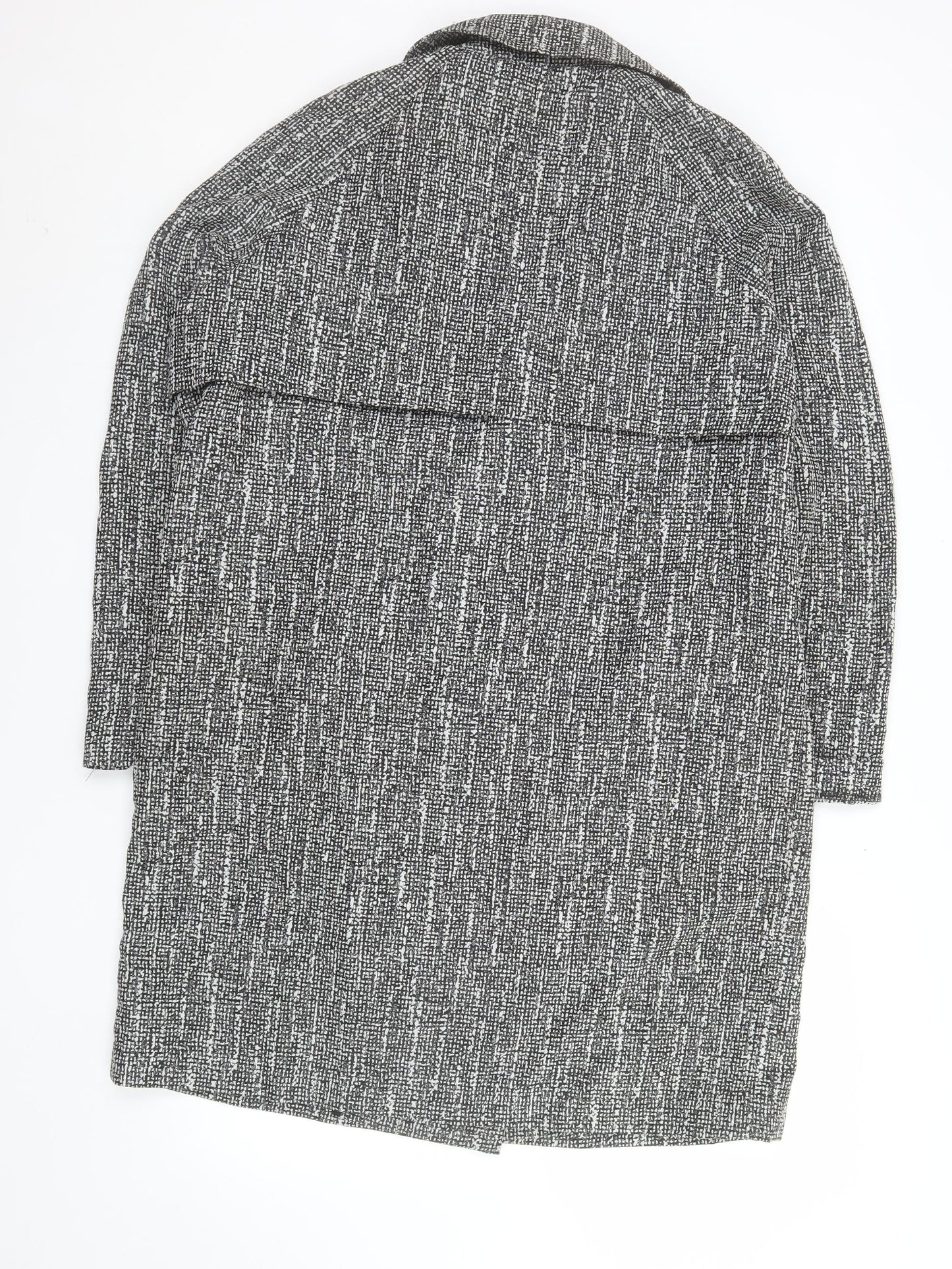 Topshop Women's Grey Check Long Tweed Overcoat UK 12