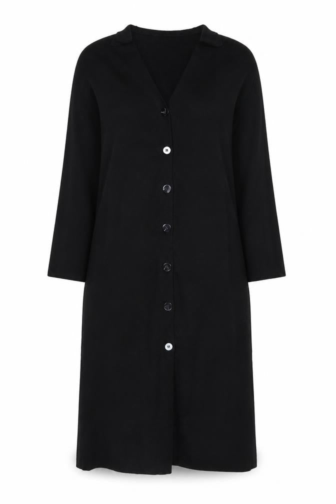 Country Casuals Women Black Wool Blend Midi Button Shirt Dress M