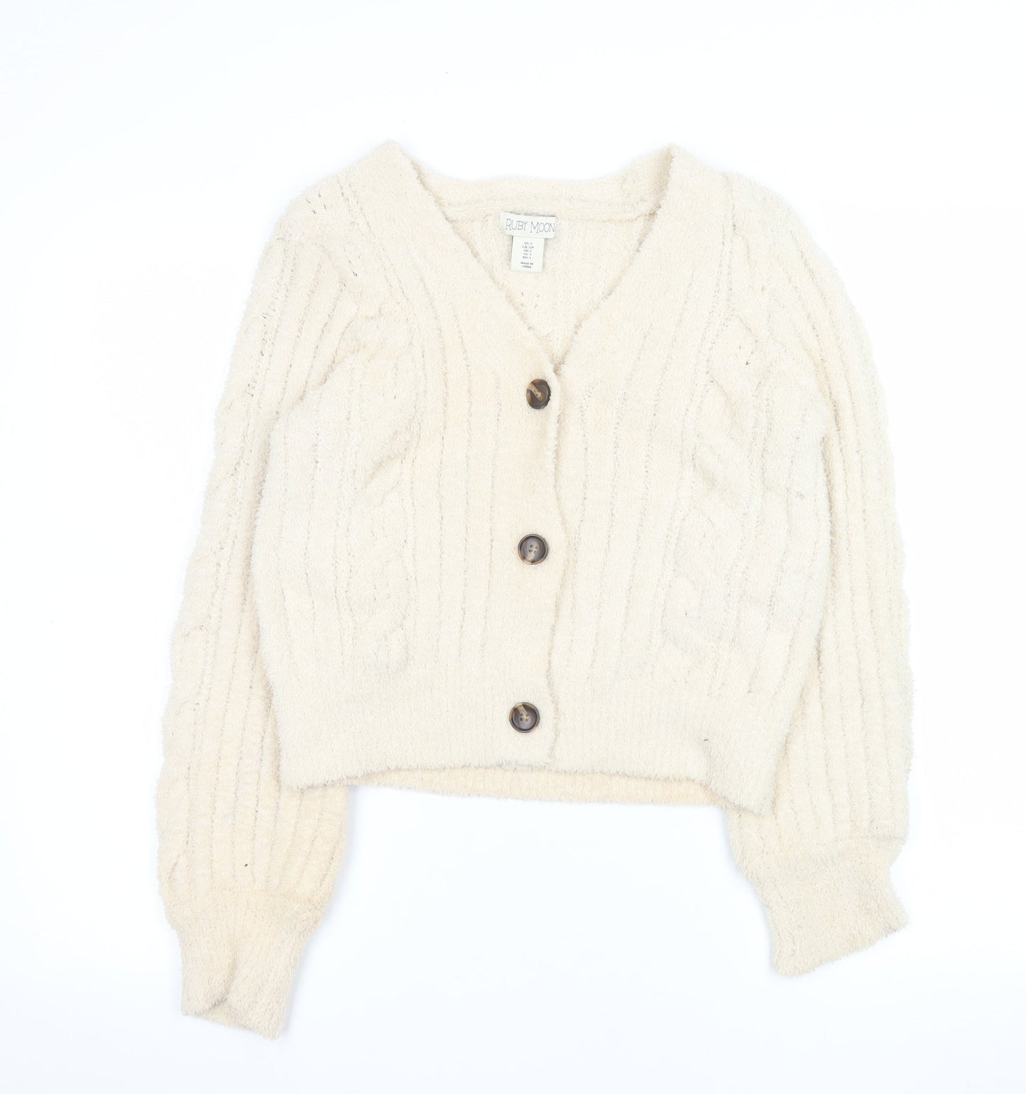 Ruby Moon Women’s Ivory Cable-Knit Button Cardigan Size S