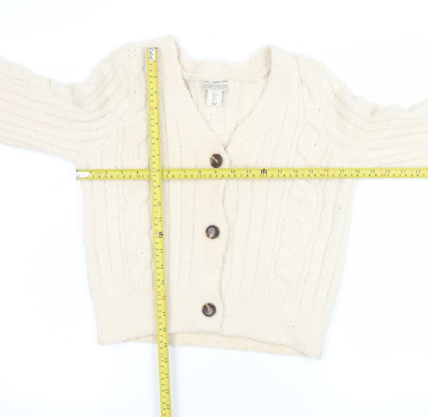 Ruby Moon Women’s Ivory Cable-Knit Button Cardigan Size S