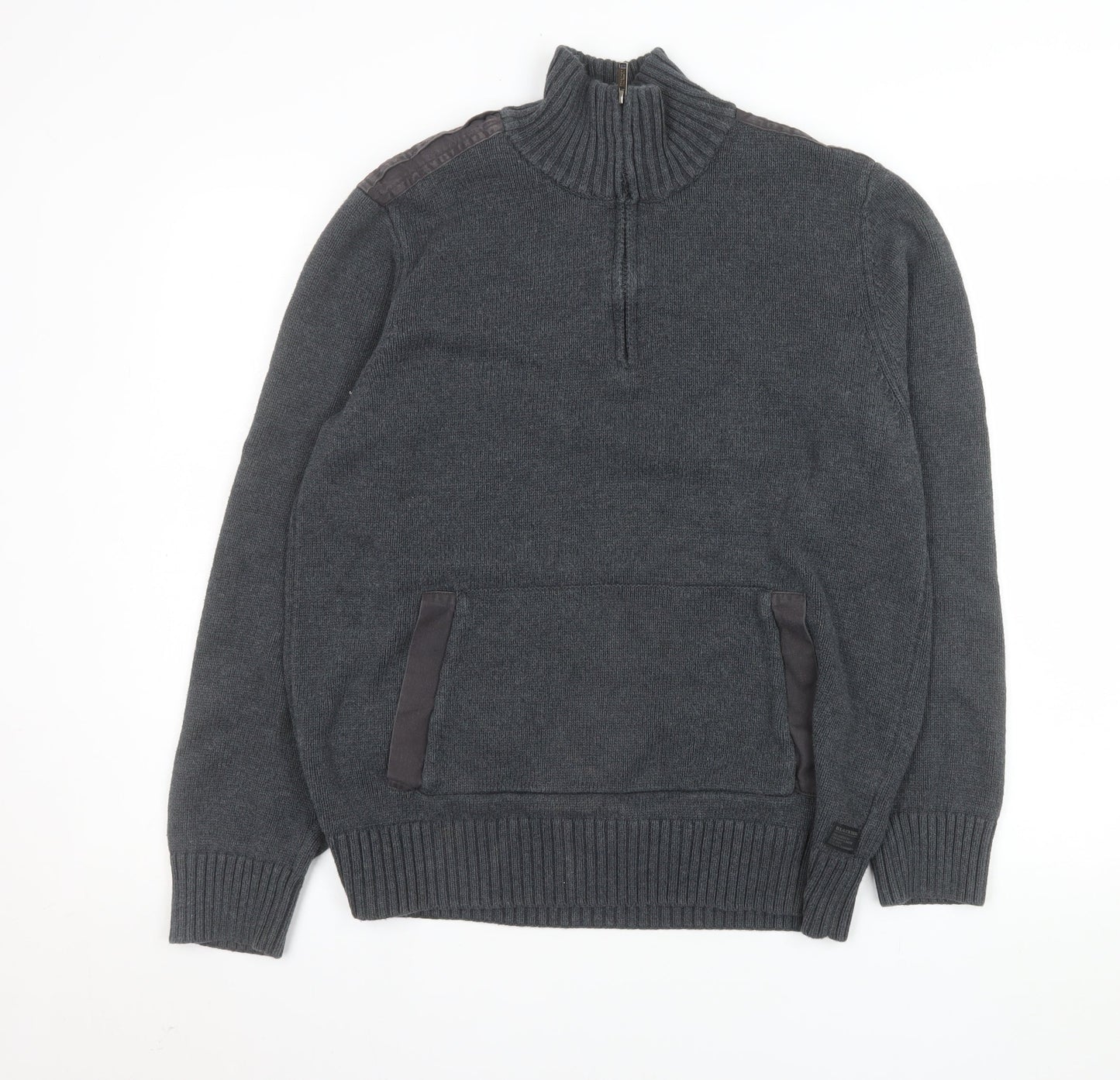 Firetrap Blackseal Men's Grey XL 1/2 Zip Knit Sweatshirt