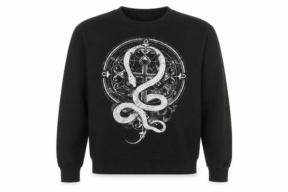 Gametee Men's Black Medium Gothic Snake Graphic Pullover Sweatshirt