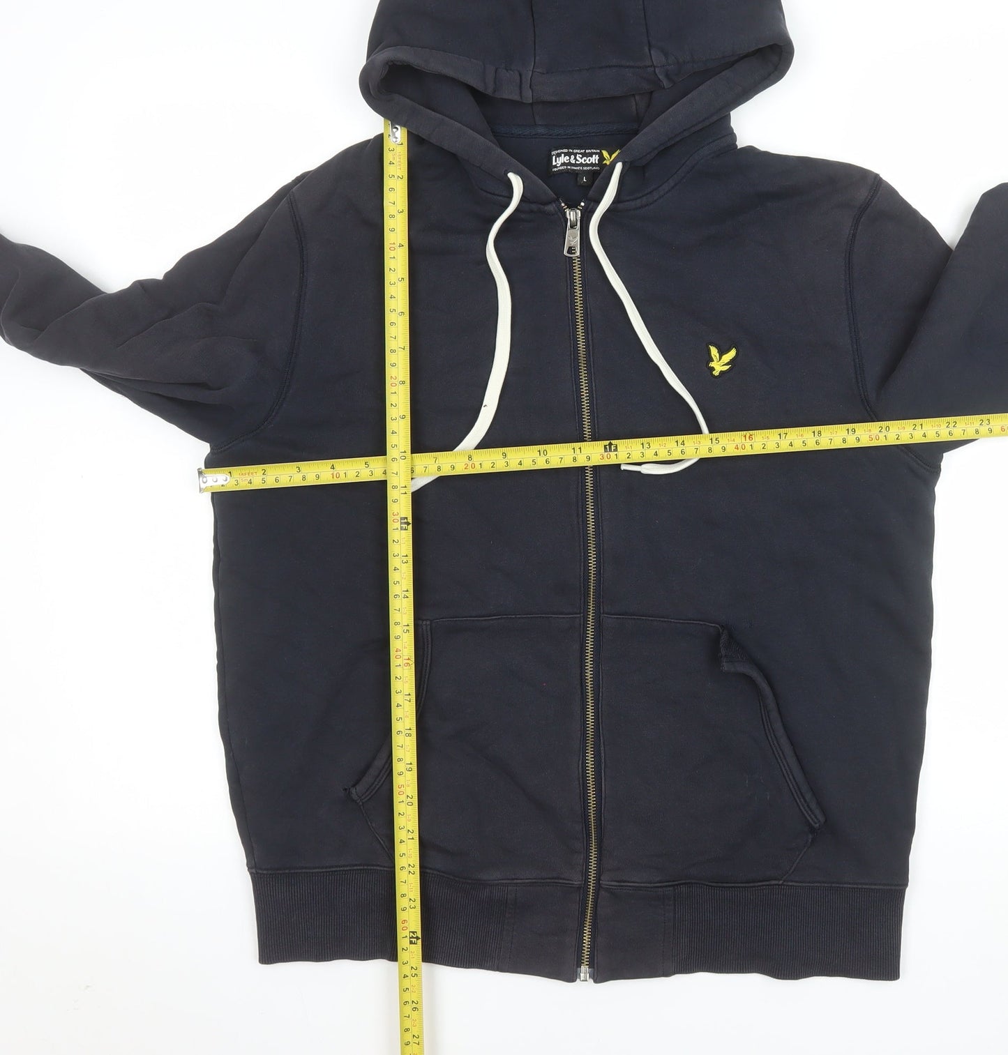 Lyle & Scott Men's Blue Full Zip Hooded Cotton Jacket Size L