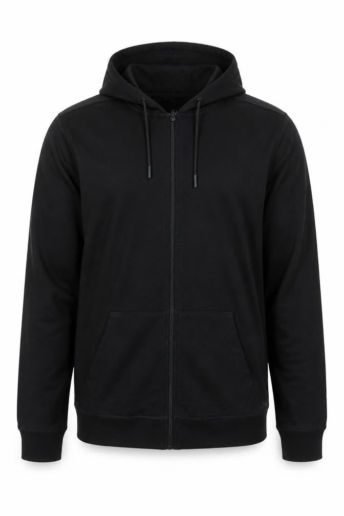 Front view of Crivit Men's Black M Full Zip Hooded Jacket with Pockets
