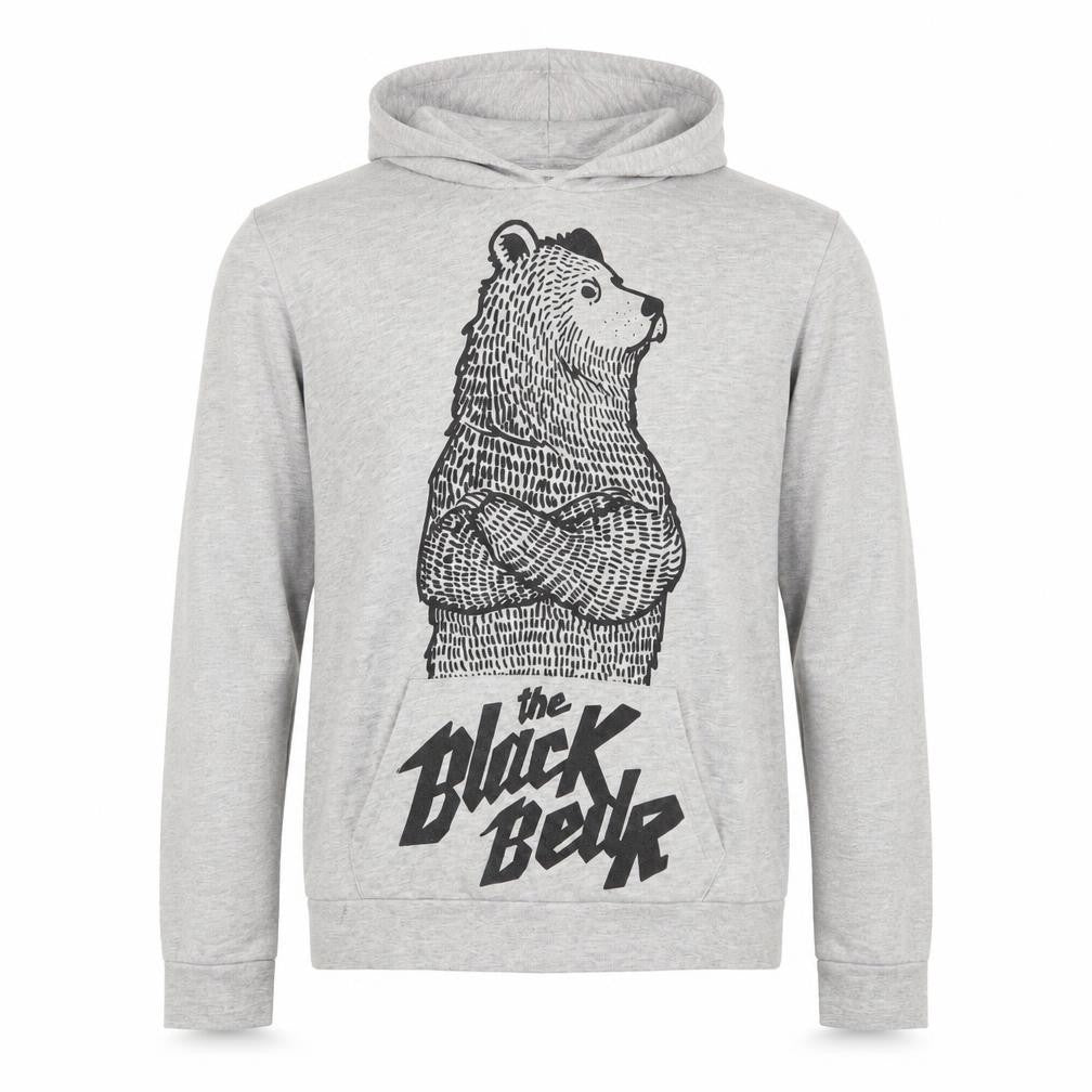 Bershka Mens Grey Graphic 'The Black Bear' Pullover Hoodie Size L