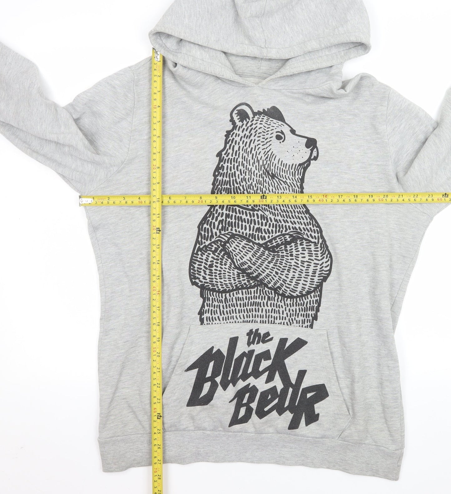 Bershka Mens Grey Graphic 'The Black Bear' Pullover Hoodie Size L