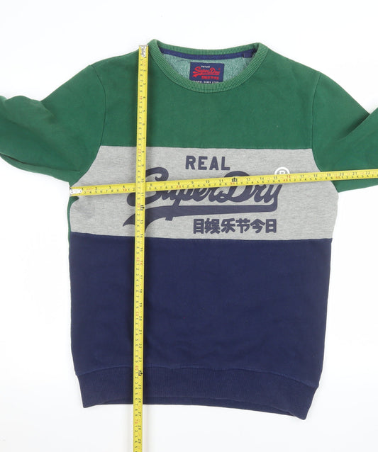 Superdry Men's Green Grey Blue Logo Pullover Sweatshirt Medium