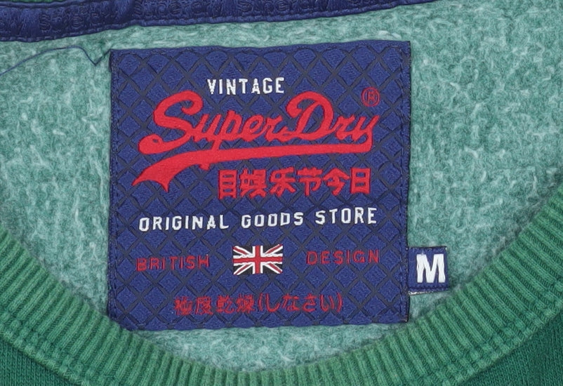 Superdry Men's Green Grey Blue Logo Pullover Sweatshirt Medium
