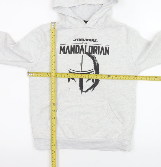 Star Wars Boys Grey The Mandalorian Hoodie 8-9 Years Pullover Cotton Blend