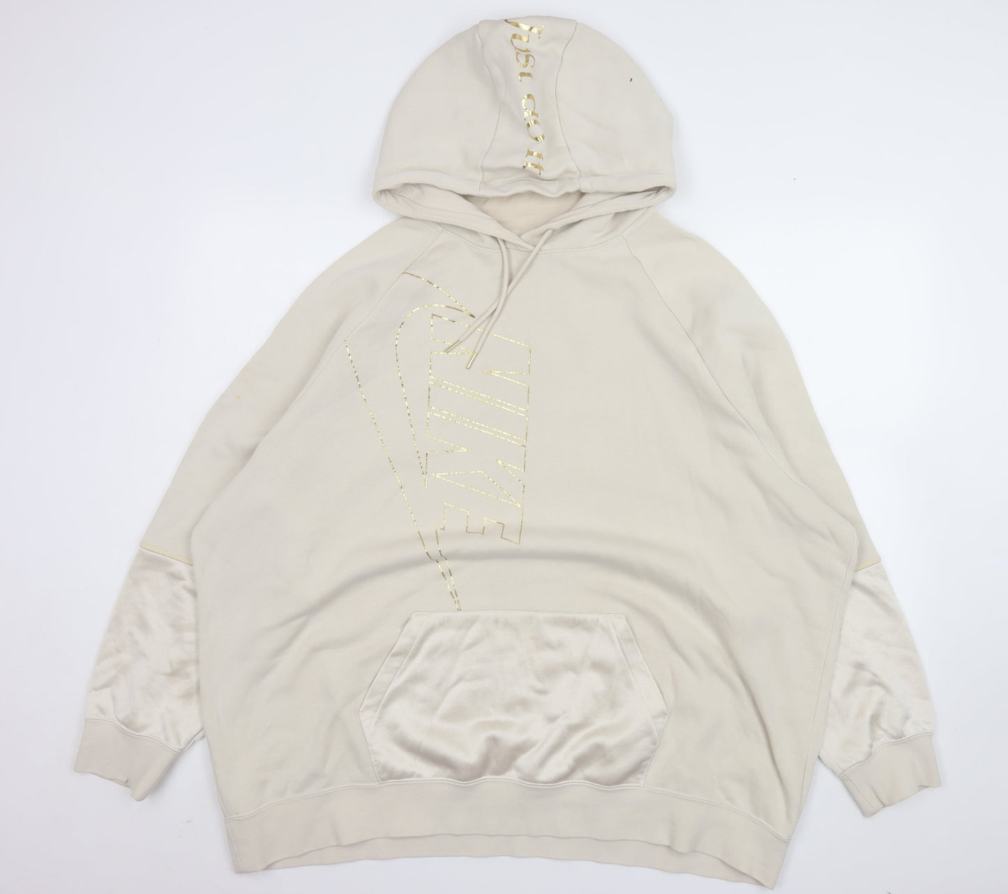 Nike Women’s Beige Hooded Pullover Sweatshirt XL Gold Logo