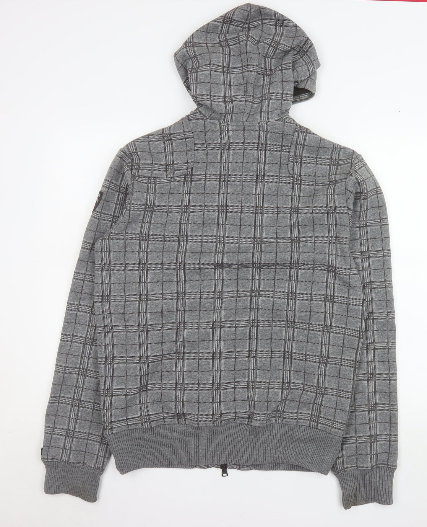 Roots Men's Grey Check Hooded Full Zip Jacket Size M