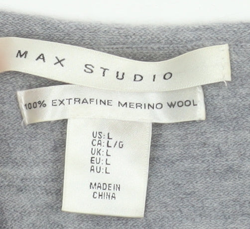 Max Studio Womens Grey 100% Merino Wool Long Sleeve Pullover Jumper L