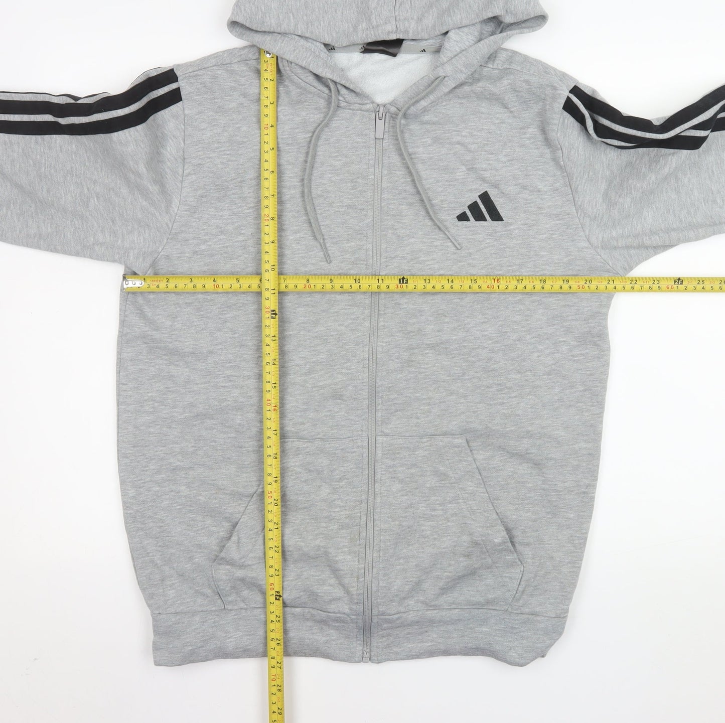 Adidas Men Grey Full Zip Hooded Jacket M Basic Sportswear