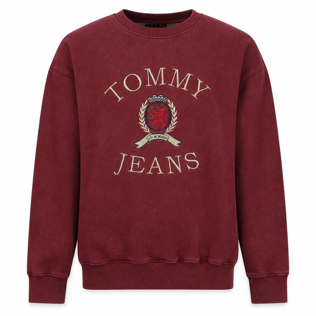 Tommy Jeans Men's Burgundy Embroidered Crew Neck Sweatshirt M