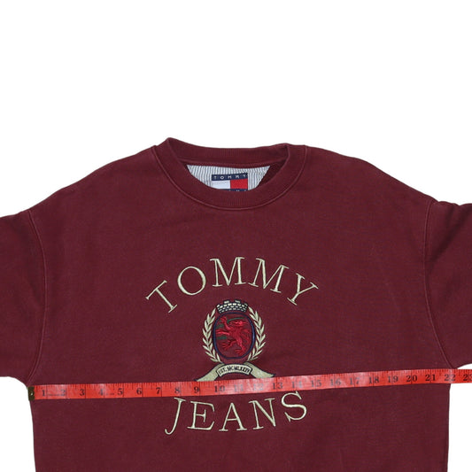 Tommy Jeans Men's Burgundy Embroidered Crew Neck Sweatshirt M