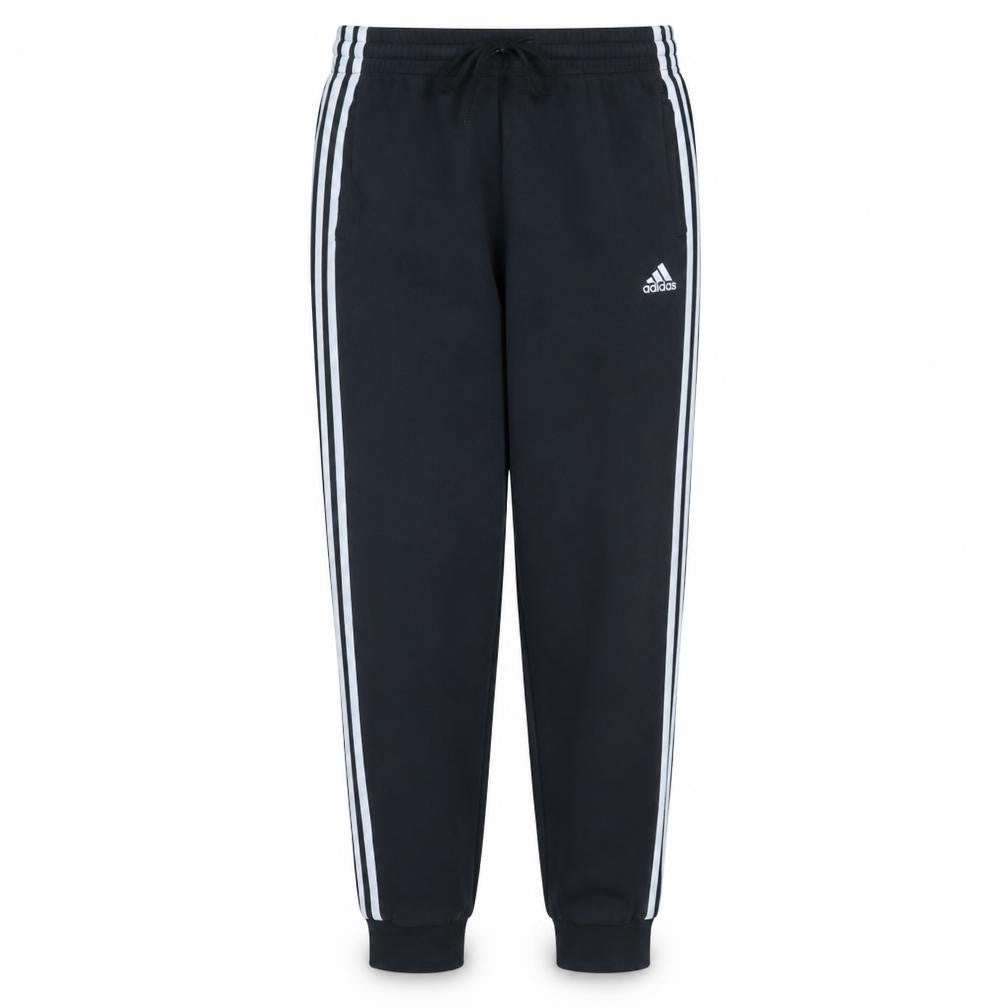Front view of Adidas women’s black jogger trousers l fleece elastic waist