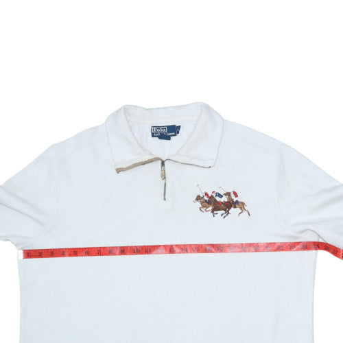 Polo Ralph Lauren Men's White 1/4 Zip Embroidered Sweatshirt L