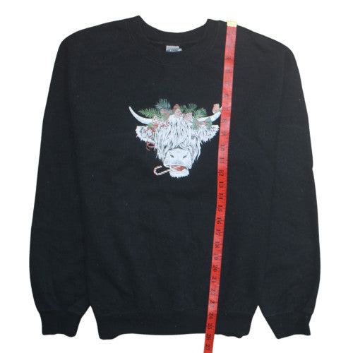 Gildan Women's Black Medium Pullover Sweatshirt Highland Cow Print