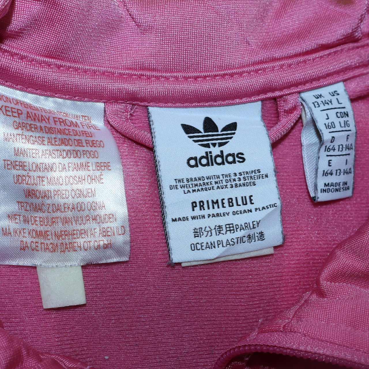 Adidas Women's Pink Full Zip Track Sweatshirt L Primeblue Polyester