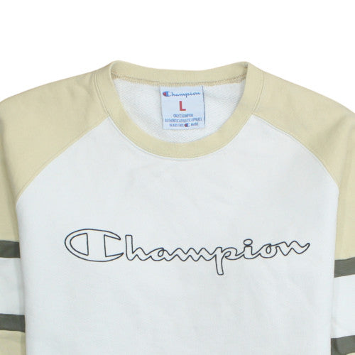 Champion Women Beige & White Pullover Sweatshirt Size L Crew Neck